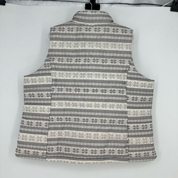 Lands End Womens Down Vest Size 2X Nordic Geometric White Outdoor Hiking Pockets - Picture 8 of 8